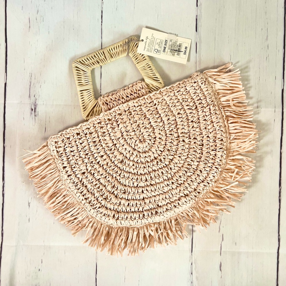 NWT Pink Woven Straw Purse w/ Rattan Handle by A NEW DAY - Picture 5 of 9